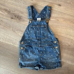 4/20$ Baby GAP heart print denim jean short overalls shortalls size 4years